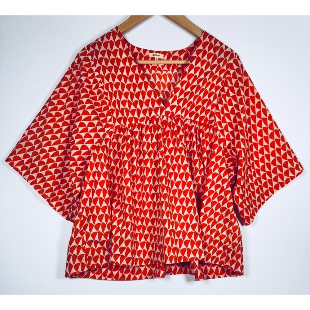 Bellerose Azelie Blouse Womens 1 Oversized Cotton Red Geometric Babydoll